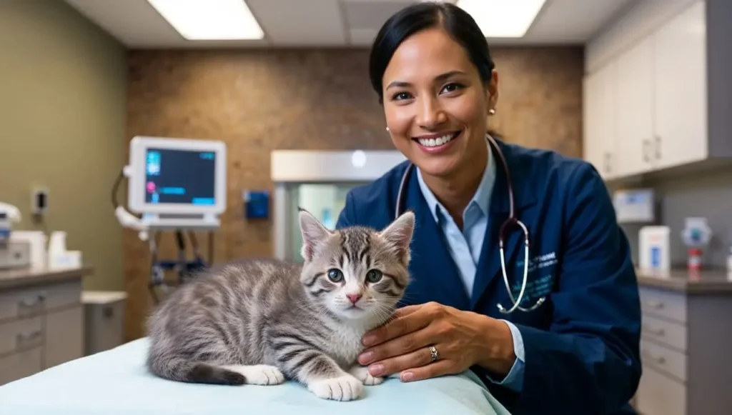 a 7 week old kitten with a vet