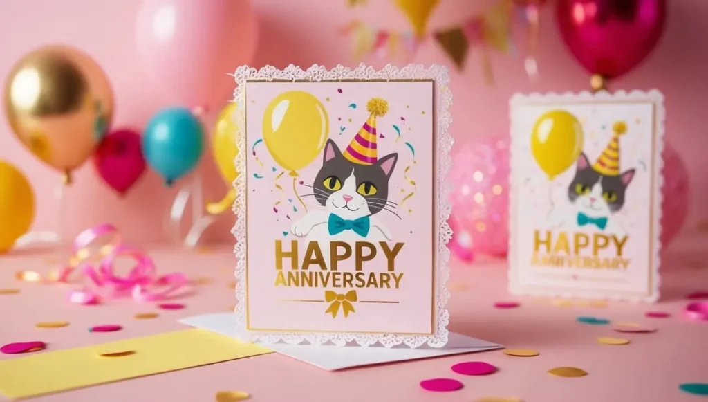 happy anniversary cat - themed card