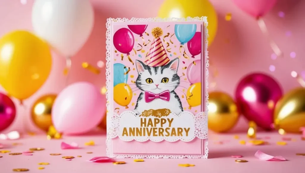 happy anniversary cat - themed card idea