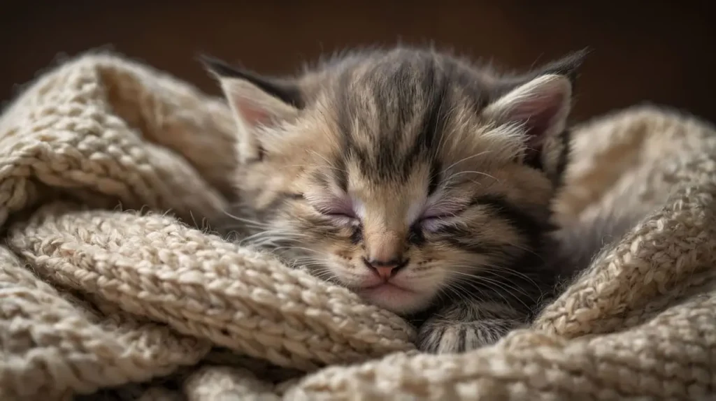 2 week old kitten sleeping