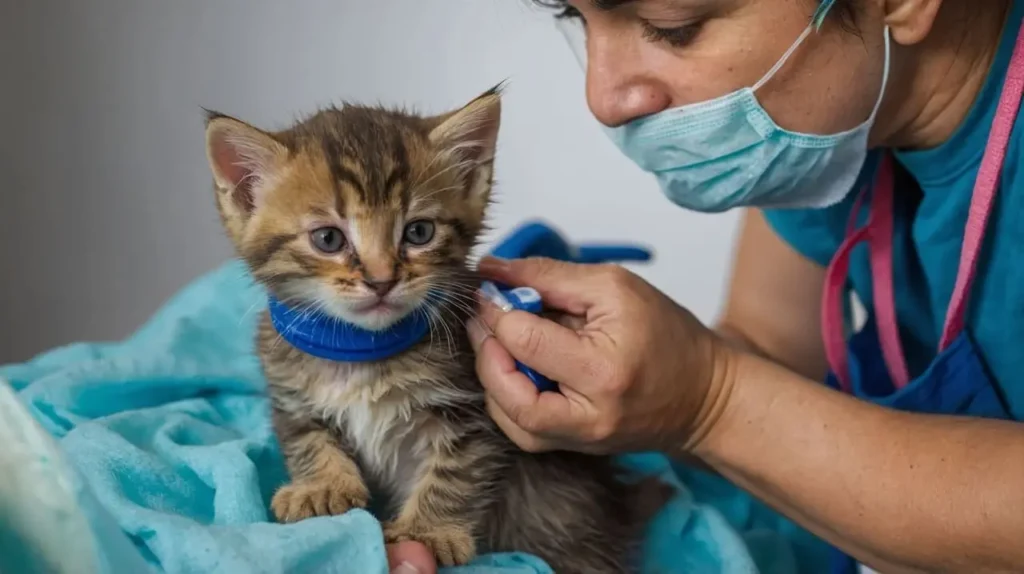 2 week old kitten with a vet