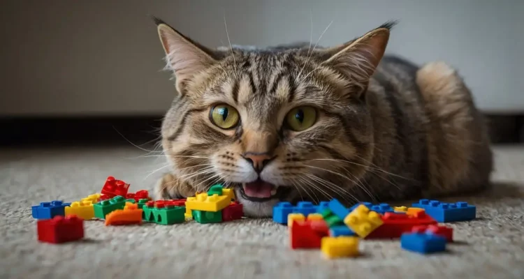 cat eating legos