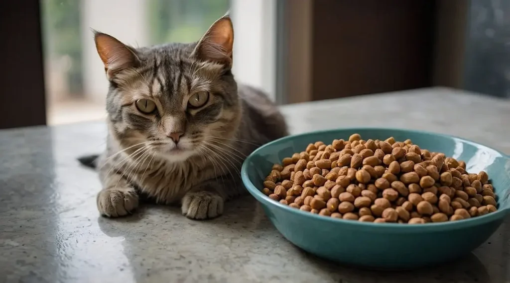 fresh cat food - cat staring at some food