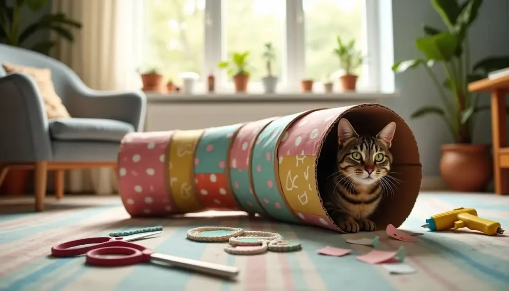 a cat in cat tunnel bed