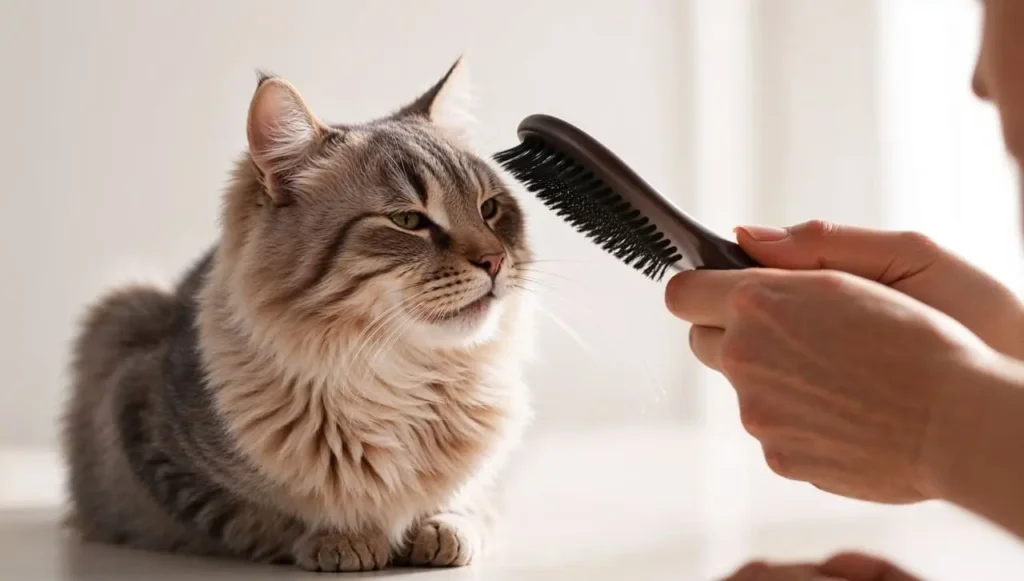 bathe a cat - brushing cat fur