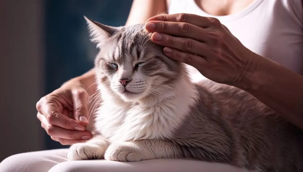 bathe a cat - petting a cat