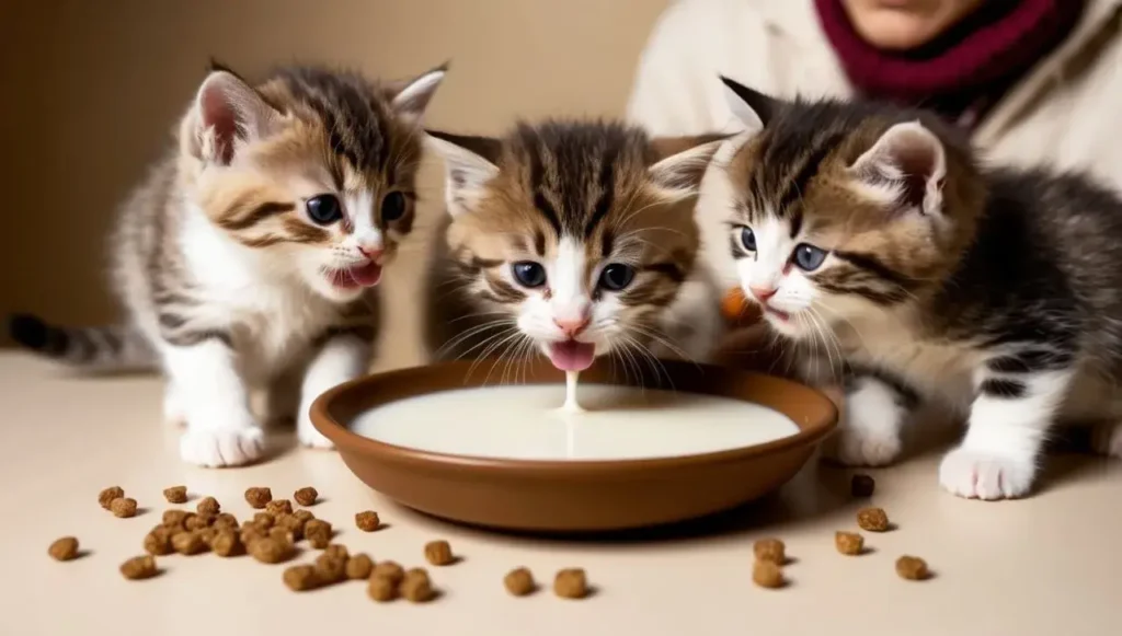 helping kittens drink milk and transition to solid food